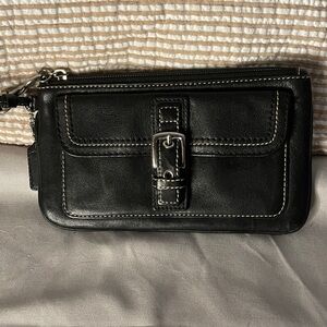 Coach Black Leather Wristlet with Buckle Detail Coach Wristlet